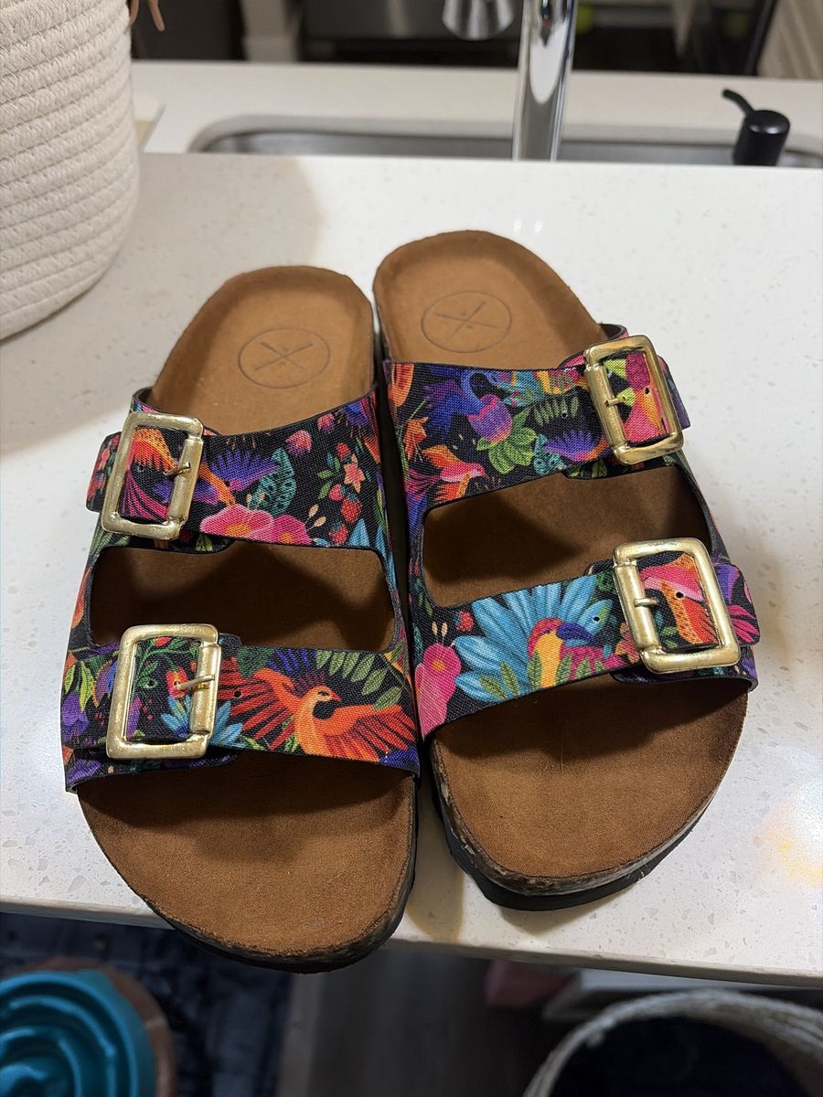 Women's Tropical Floral Slide Sandals Size 7.5