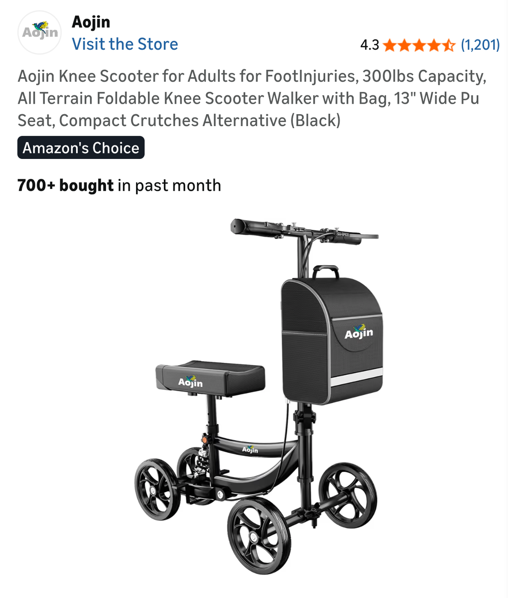 Aojin Knee Scooter for Adults for FootInjuries, 300lbs Capacity, All Terrain Foldable Knee Scooter Walker)