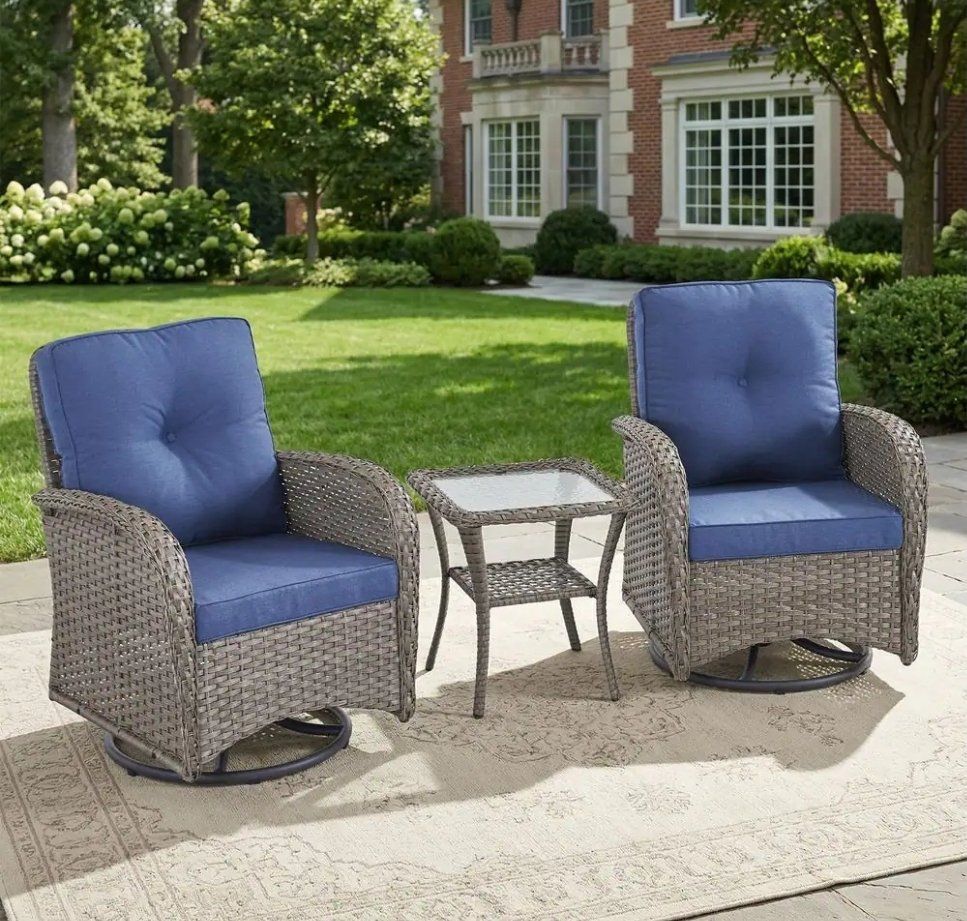 BELORD SWIVEL PATIO CHAIRS SET WITH TABLE  WICKER BISTRO SET NEW IN BOX