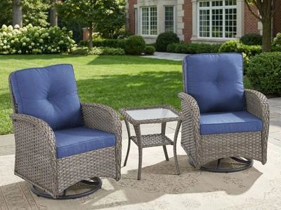 BELORD SWIVEL PATIO CHAIRS SET WITH TABLE WICKER BISTRO SET NEW IN BOX