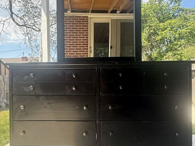 Black Wooden Dresser with Mirror - 6 Drawers