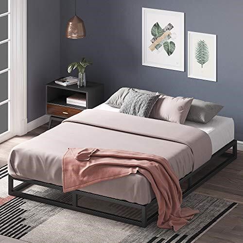 Queen 6 inch Metal Platform Bed Frame, Mattress Foundation, Wood Slat Support,