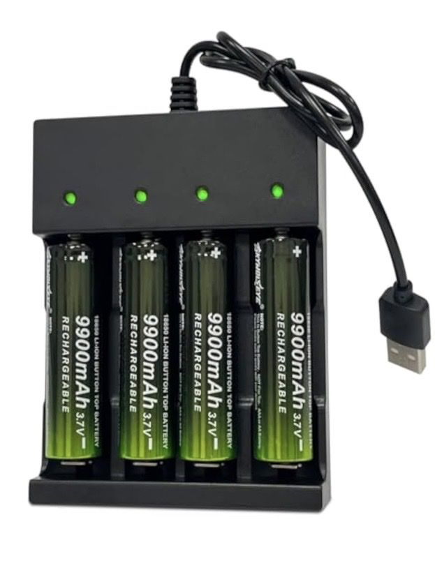 4pcs Ni-MH 3.7v 9900 mAh Rechargeable Batteries, Smart Charger & 4pcs Storage Cases