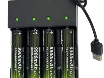 4pcs Ni-MH 3.7v 9900 mAh Rechargeable Batteries, Smart Charger & 4pcs Storage Cases