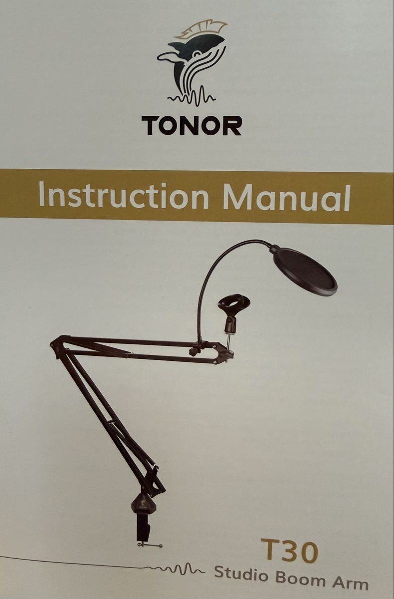 TONOR T30 Microphone Arm Stand w/ Pop Filter & Clamp, Adjustable Suspension Boom Scissor Mic Stand