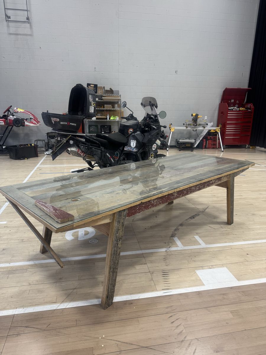 Custom Handcrafted Reclaimed Wood Coffee Table with Glass Top – 9' x 3.5'