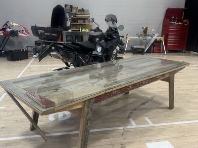 Custom Handcrafted Reclaimed Wood Coffee Table with Glass Top – 9' x 3.5'