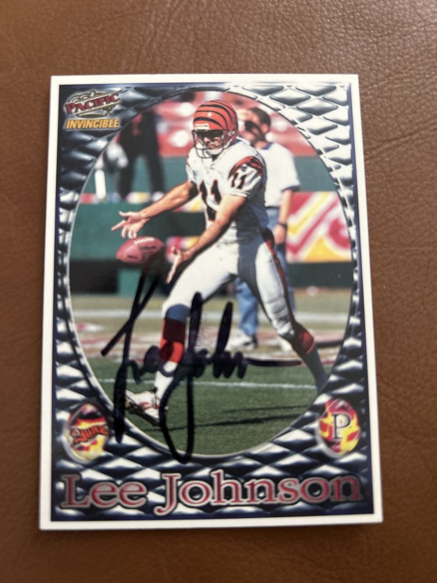 BYU COUGARS 1997 Pacific Invincible Lee Johnson Autographed Football Card - NFL Kicker, Cincinnati Bengals Signed