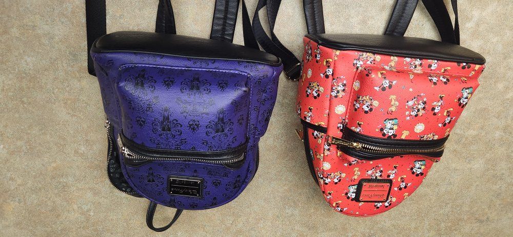 Loungefly Disney Parks Mickey & Friends Minnie Backpack Red and Purple Mini Faux Leather