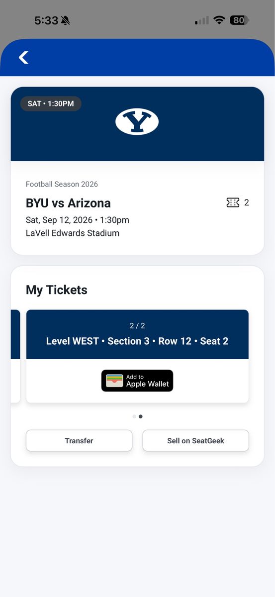 PRIME seats for BYU vs Arizona - Sept 12 2026 LaVell Edwards Stadium