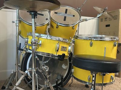 Yellow drum kit + cymbal stands