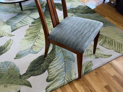 Vintage Mid-Century Modern Wooden Dining Chair with Blue Fabric Seat