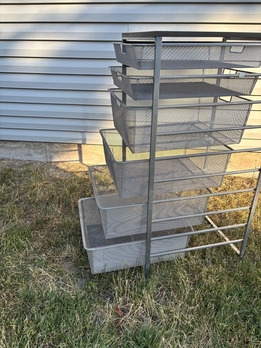 Metal Mesh Drawer Storage Organizer Unit with 6 Baskets, Gray