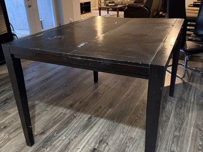 Barstool Height Dining Table with Leaf & 4 Chairs - Black Finish (Needs Refinishing)