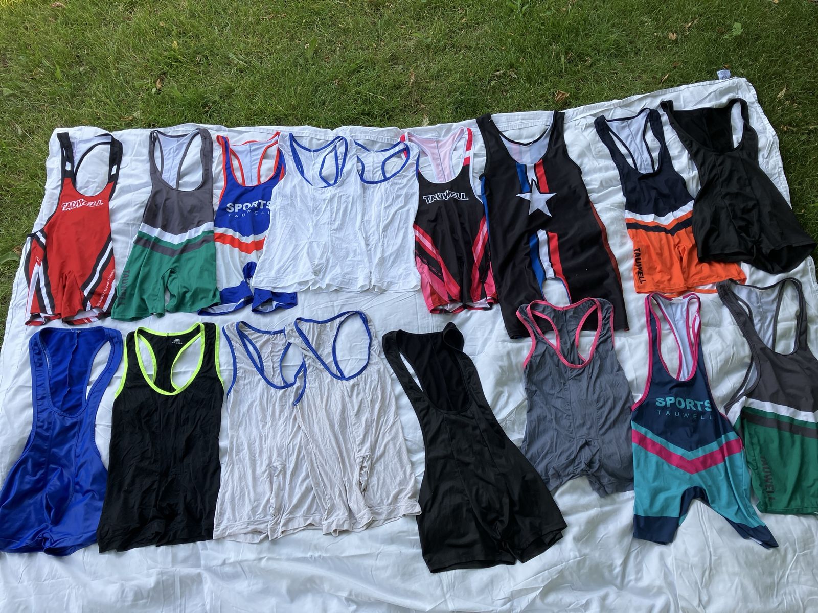 Large Lot Tauwell Sports and Other Brand Wrestling Singlets, Tank Tops, Athletic Wear - Mixed Colors Small