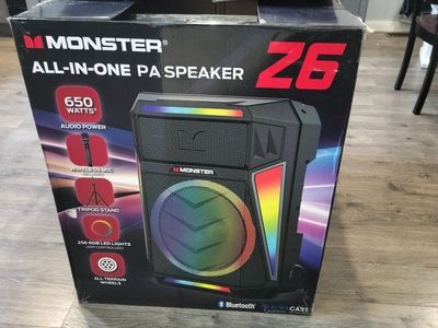 Monster Z26 All-in-One PA Speaker System - 650 Watts, RGB LED Lights, Wireless Mic