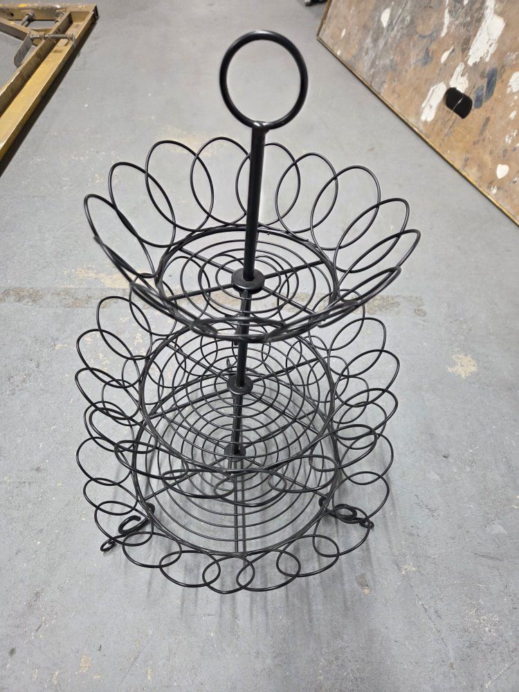 Black Metal 2-Tier Fruit Basket - Countertop Produce Storage Stand - 16" Tall