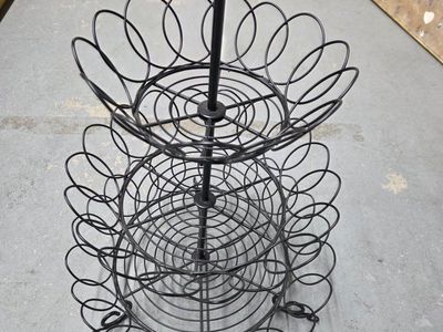 Black Metal 2-Tier Fruit Basket - Countertop Produce Storage Stand - 16" Tall
