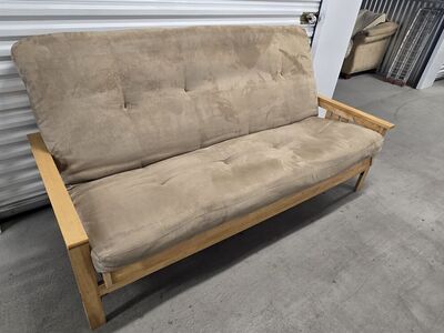 Nirvana Futons Stanford Futon Set - Full Size, Frame, 8" Mattress, Microfiber Sussex Khaki Cover