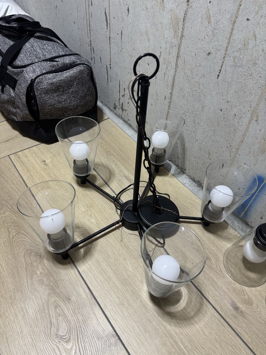 Modern Black 5-Light Chandelier with Clear Glass Shades