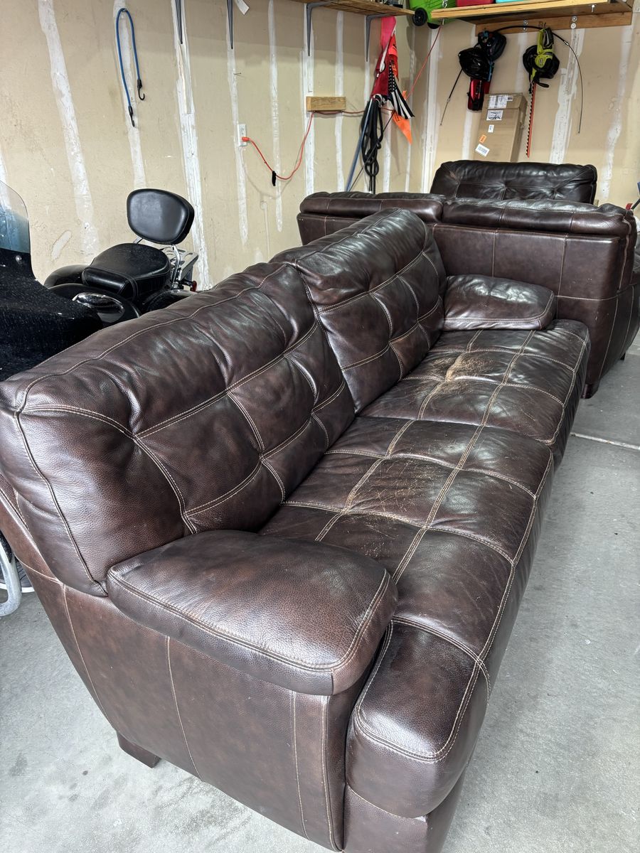 Full Leather Couch, Love Seat, Chair, and Ottoman