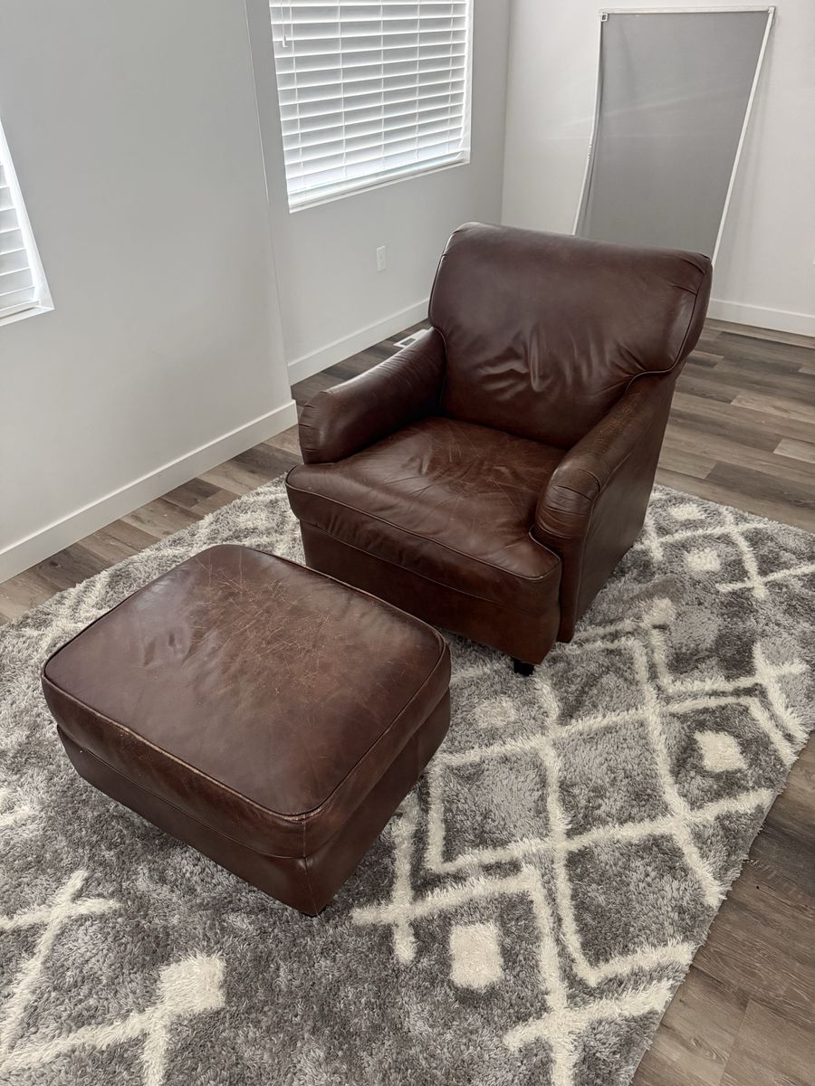 Leather chair and ottoman