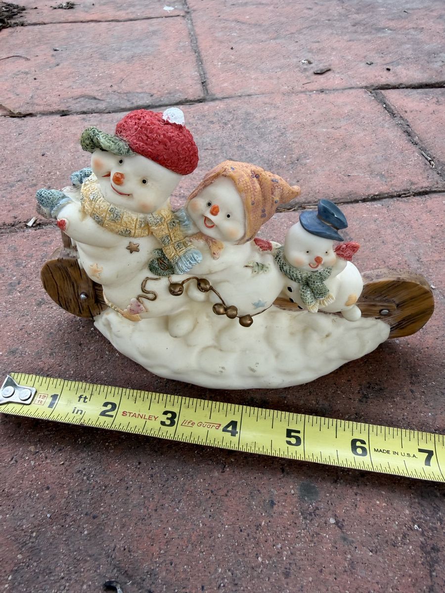 Snowman Family Sleigh Figurine Winter Holiday Decor