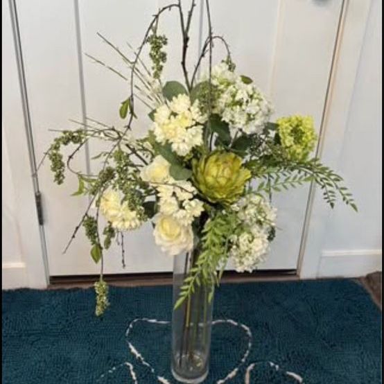 41”  tall artificial white and green flower arrangement