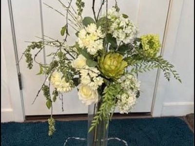 41” tall artificial white and green flower arrangement