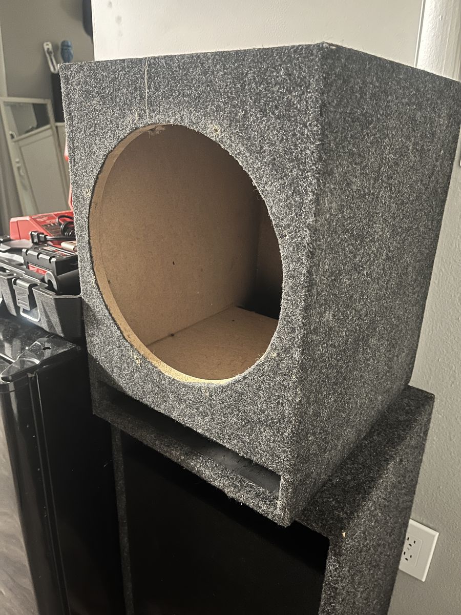Unbranded Single 12" Subwoofer Box Enclosure - Gray Carpeted, Terminal Cups, Screws Included