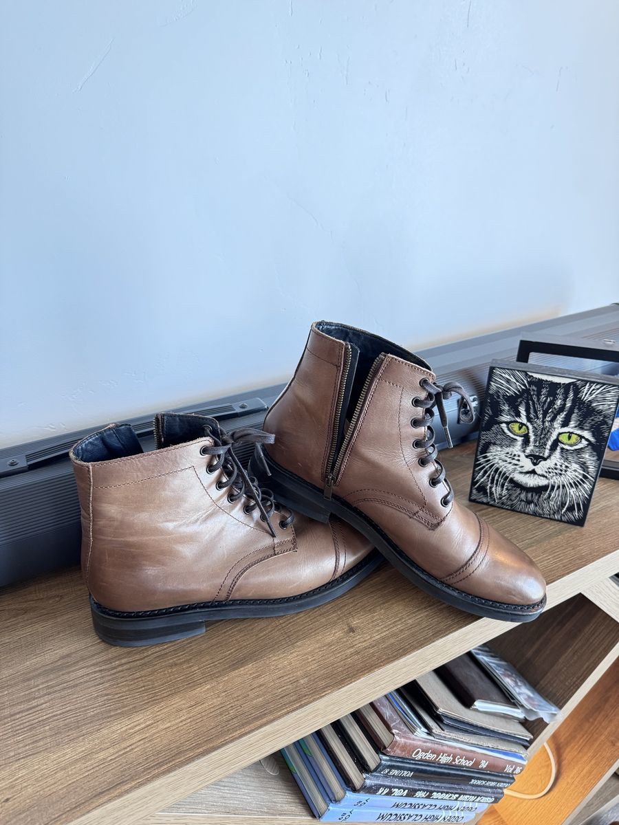 Thursday Boots Men's Walnut Brown Everyday Leather Cap-Toe Boots with Zipper, Size 10.5