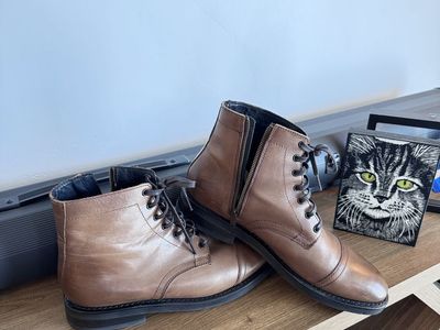 Thursday Boots Men's Walnut Brown Everyday Leather Cap-Toe Boots with Zipper, Size 10.5
