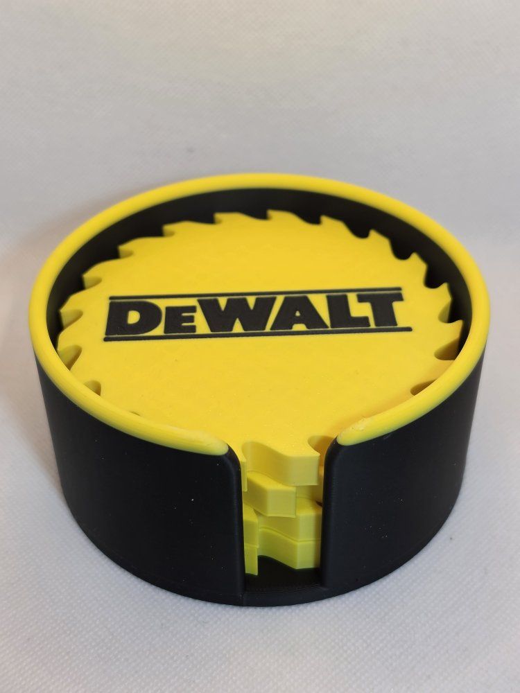 DEWALT Saw Blade Coaster Set with Holder - Yellow & Black