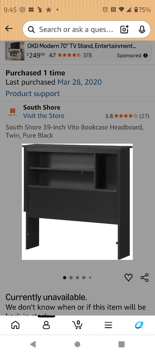 South Shore Vito Twin Mates Bed with 3 Drawers & Bookcase Headboard - Pure Black
