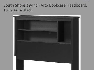 South Shore Vito Twin Mates Bed with 3 Drawers & Bookcase Headboard - Pure Black