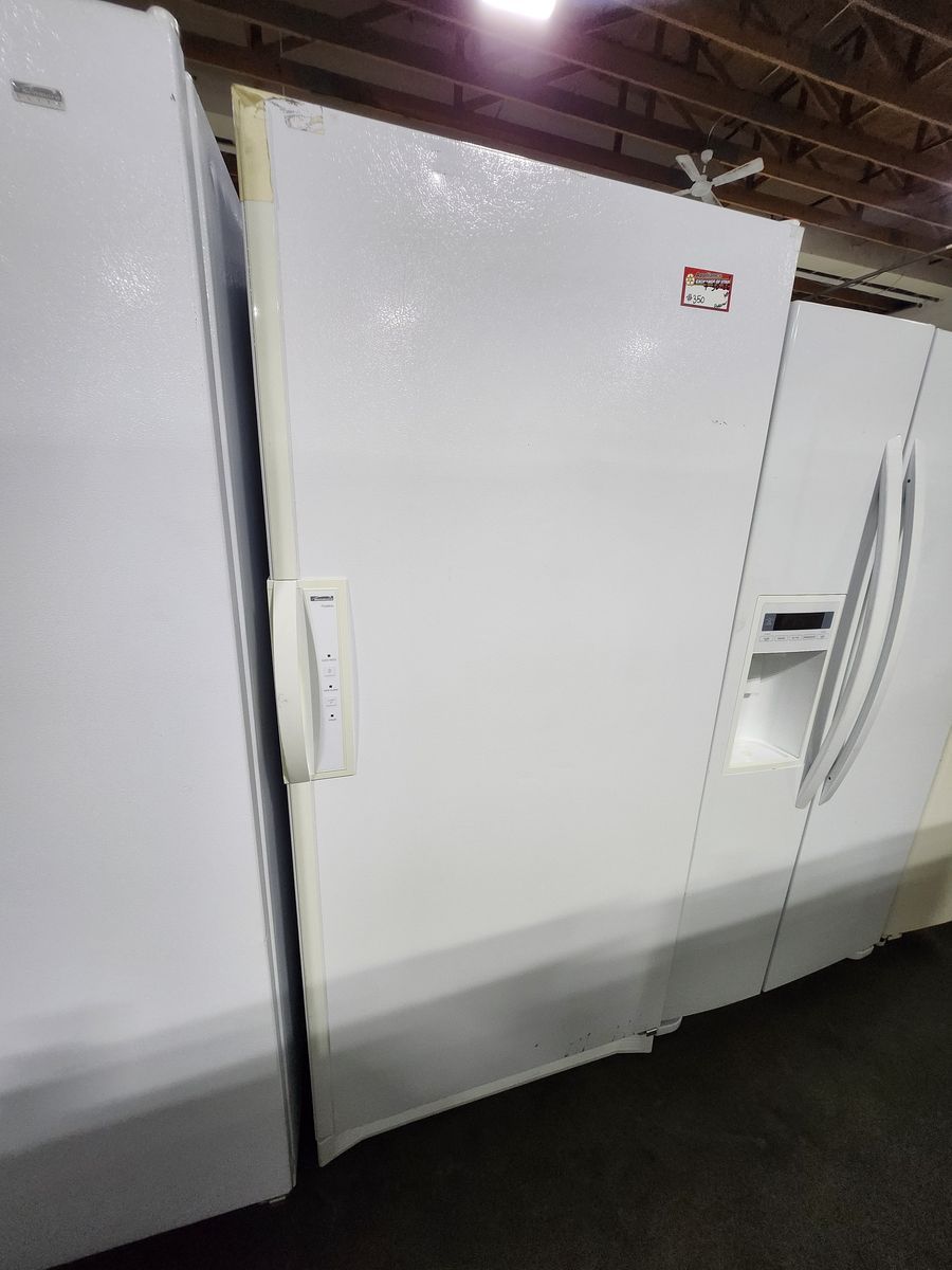 White Kenmore Upright Commercial Stand-Up Freezer - Wire Shelving & Baskets
