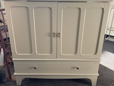 Taupe Wooden Cabinet Armoire with Doors and Drawer - Versatile Storage Furniture