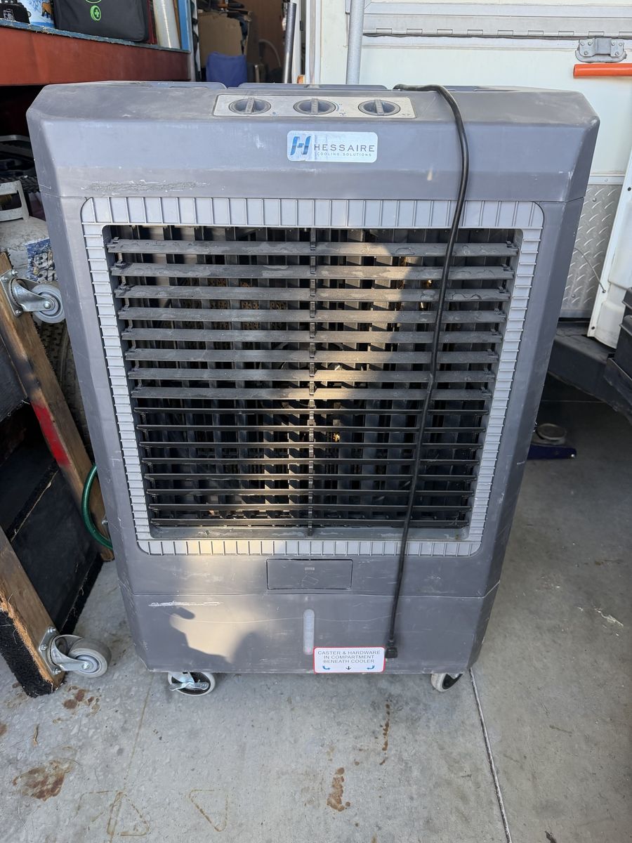 Hessaire Portable Evaporative Cooler, Swamp Cooler, Gray, on Wheels