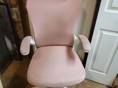 Ergonomic Pink Mesh Office Chair with Headrest and Flip-Up Armrests