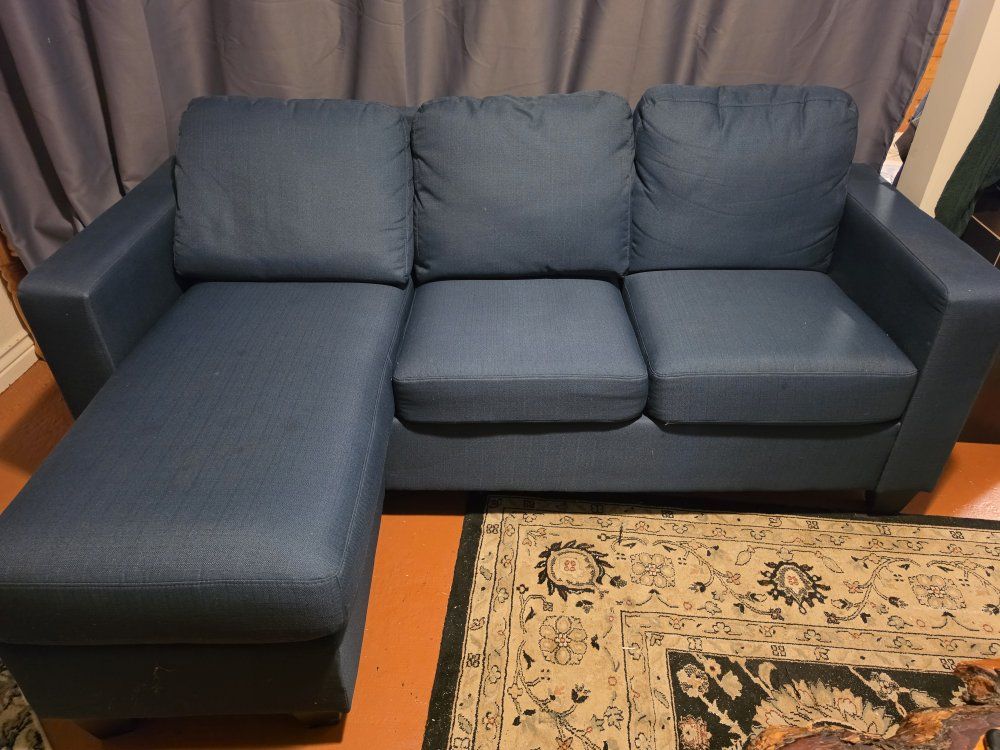 Small Space Reversable Chaise Blue Couch