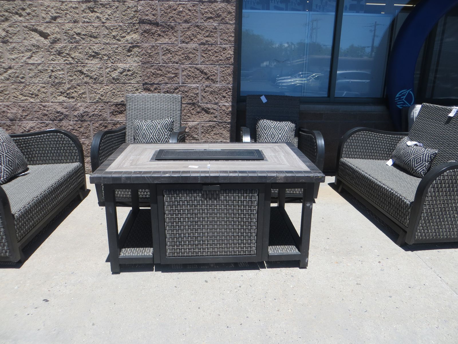 Agio Park Falls 5-piece Woven Deep Seating Set with Fire Table 1902357 #106696