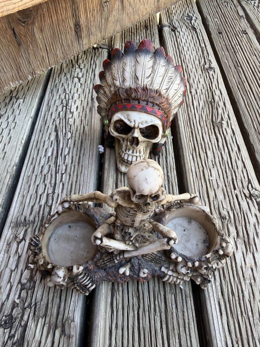 Unique Skull & Skeleton Double Candle Holder - Spooky Home Decor