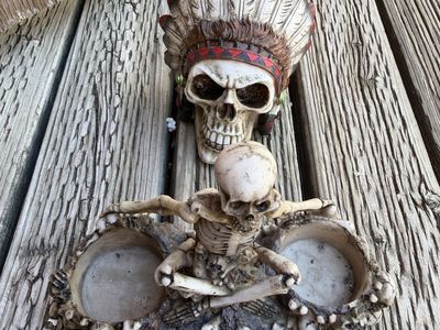 Unique Skull & Skeleton Double Candle Holder - Spooky Home Decor