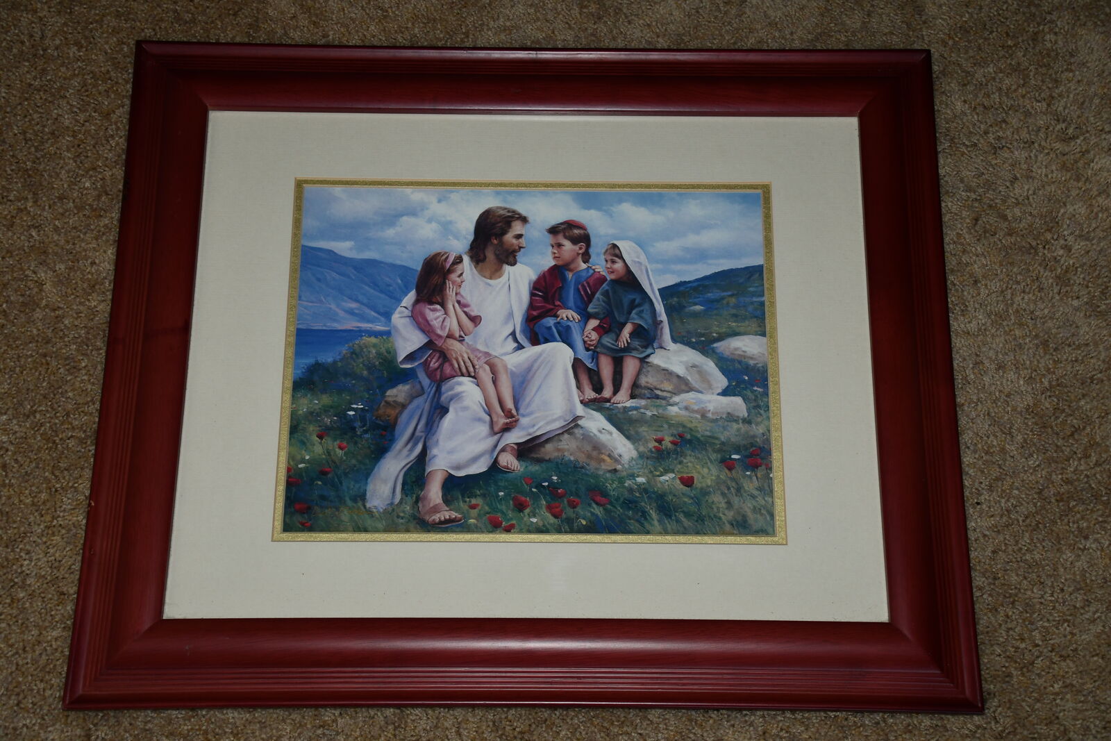 "JESUS & CHILDREN" PICTURE ~ SIGNED ~ DEL PARSON ~ 20" x 24" FRAMED