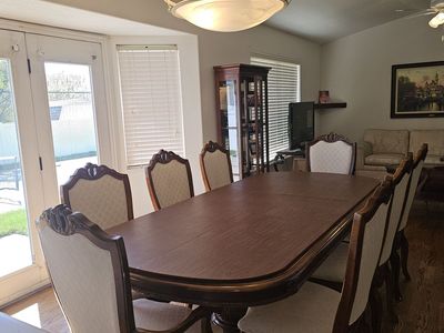 American Drew - Bob Mackie 77" - 117" Extendable Table, 8 Chairs and Cabinet