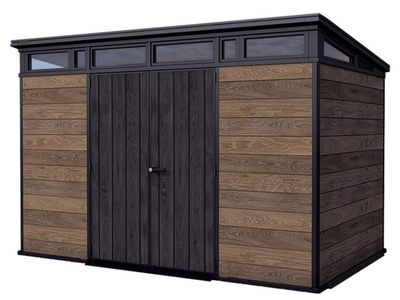 Keter Signature Collection 11x7 Modern Outdoor Storage Shed Walnut 1807160 #106412