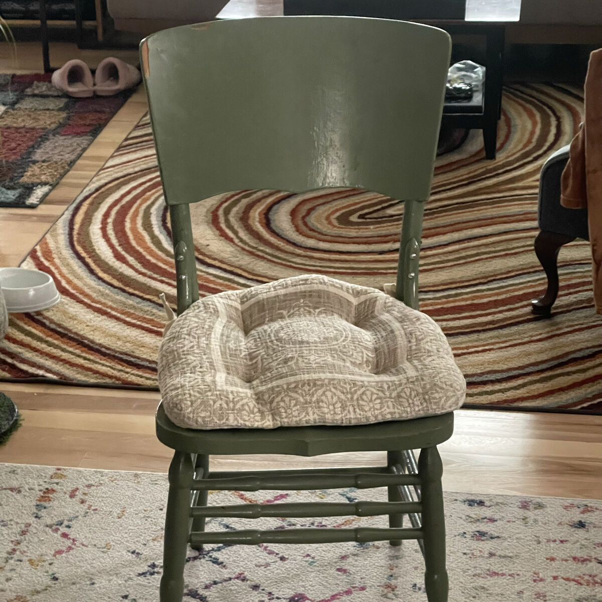 Two Green Wooden Kitchen Chairs