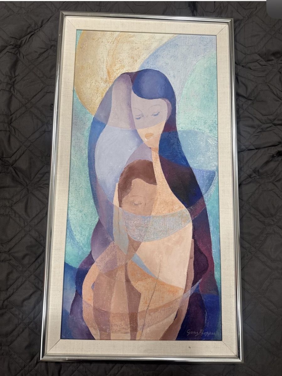 Original Ganz Propper Oil Painting (1981) - Mother & Child - Mid Century Framed Art