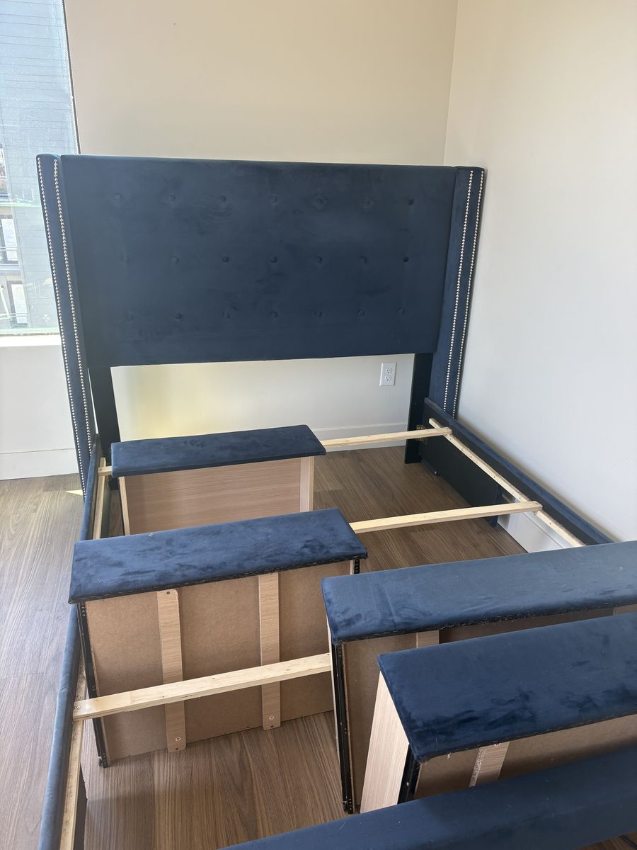Velvet Bed Frame with Headboard and Drawers