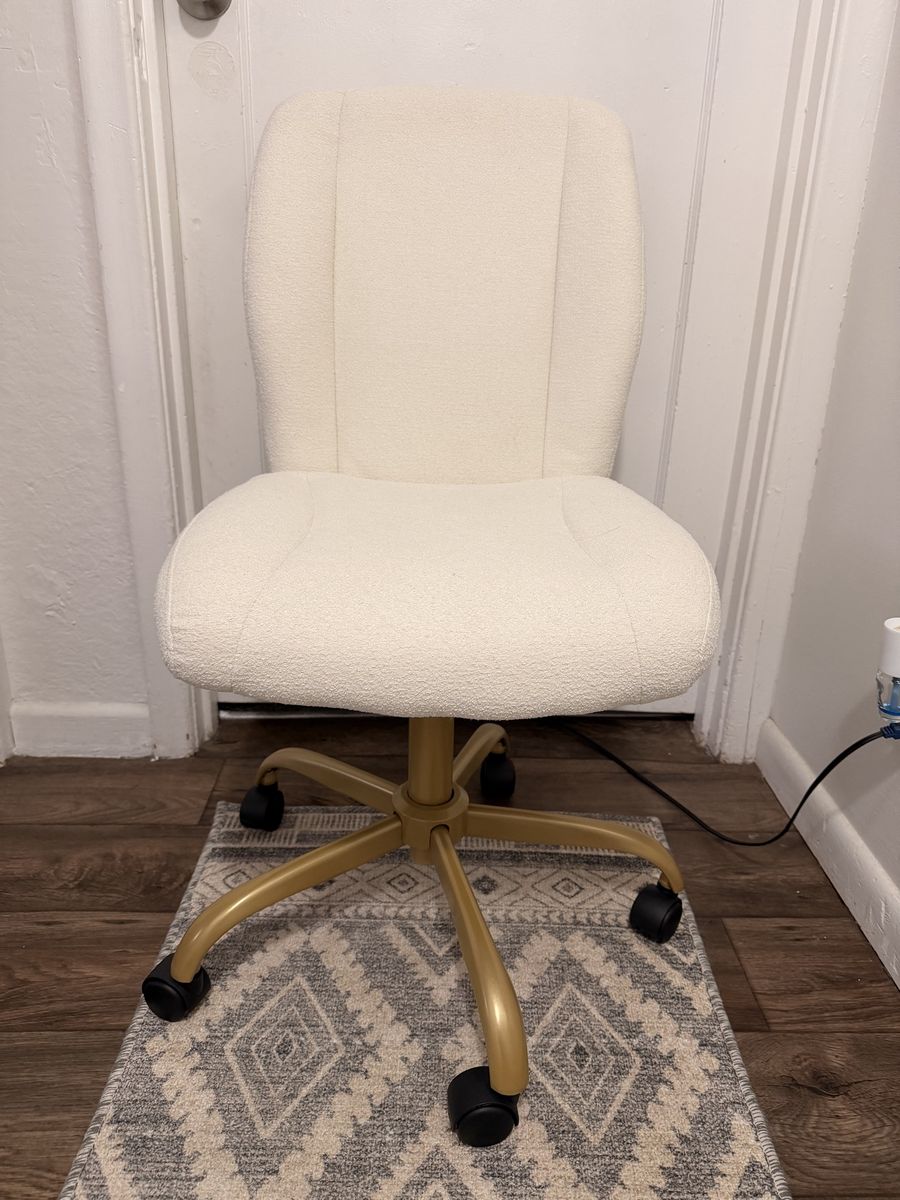 Cream Boucle Swivel Desk Chair with Gold Base - Adjustable Office Seating